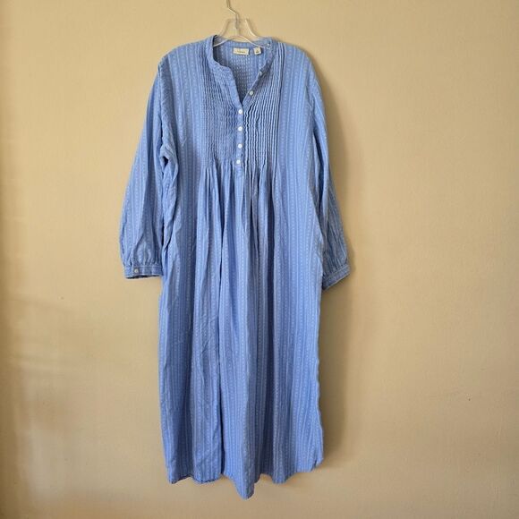 LL bean Vtg Pintuck Dobby Cotton Nightgown flannel Pajamas Modest Cottagecore L - Picture 9 of 11